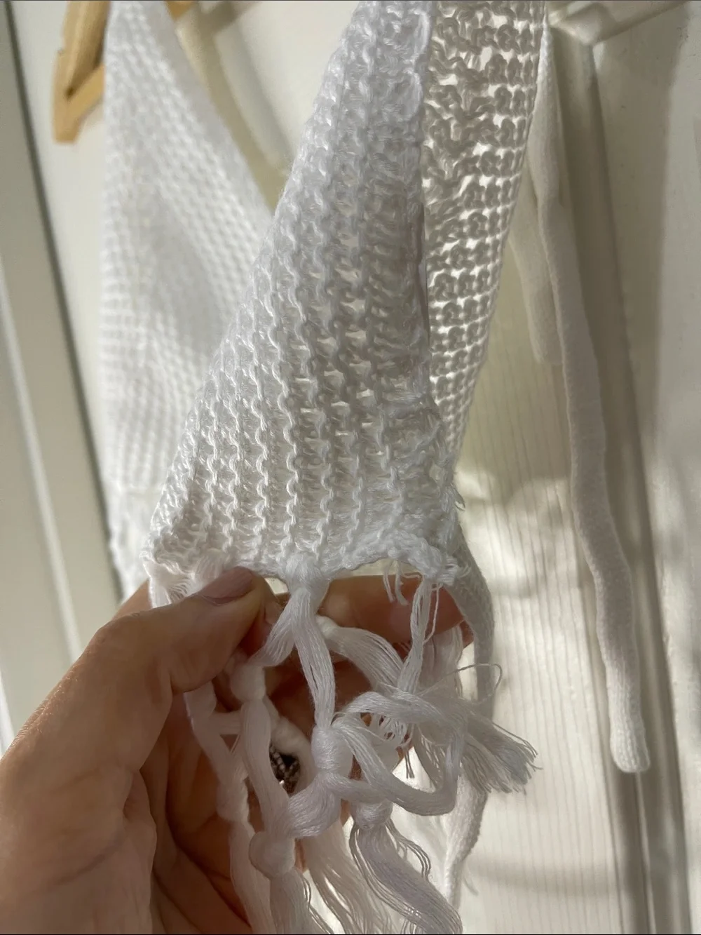 Cupshe Bohemian White Crochet Knit 2 Piece Swim Fringe Coverup size Medium